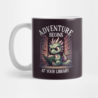 Adventure Begins at Your Library Dragon Reading Mug